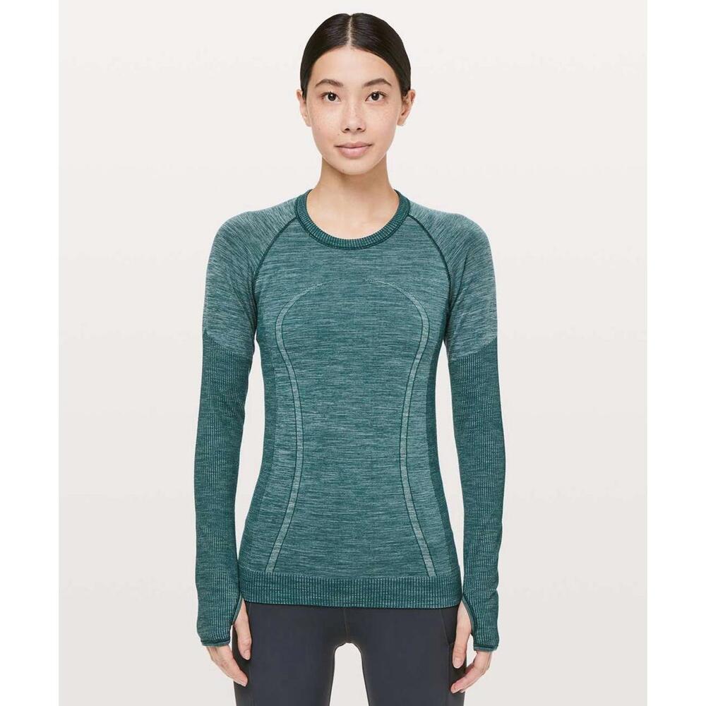 Lululemon Swiftly Wool Pullover Longsleeve Womens Size 8 Royal Emerald/White